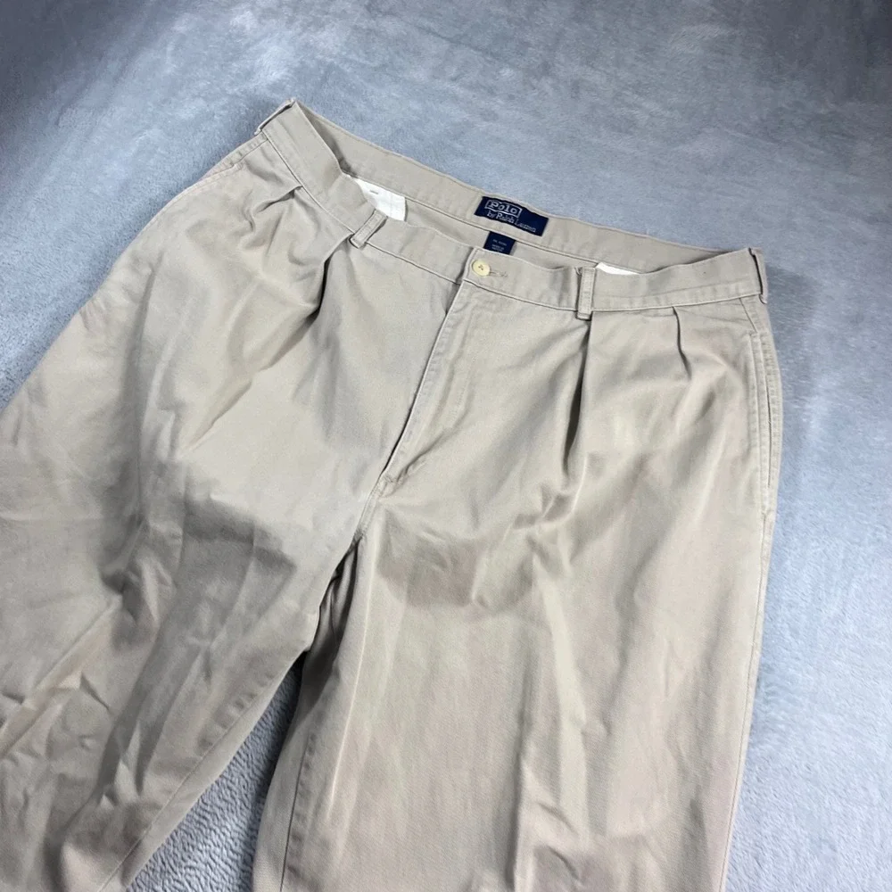 Polo Ralph Lauren Andrew Pant Mens 38x32 Tan Khaki‎ Pleated Chino Twill Trousers